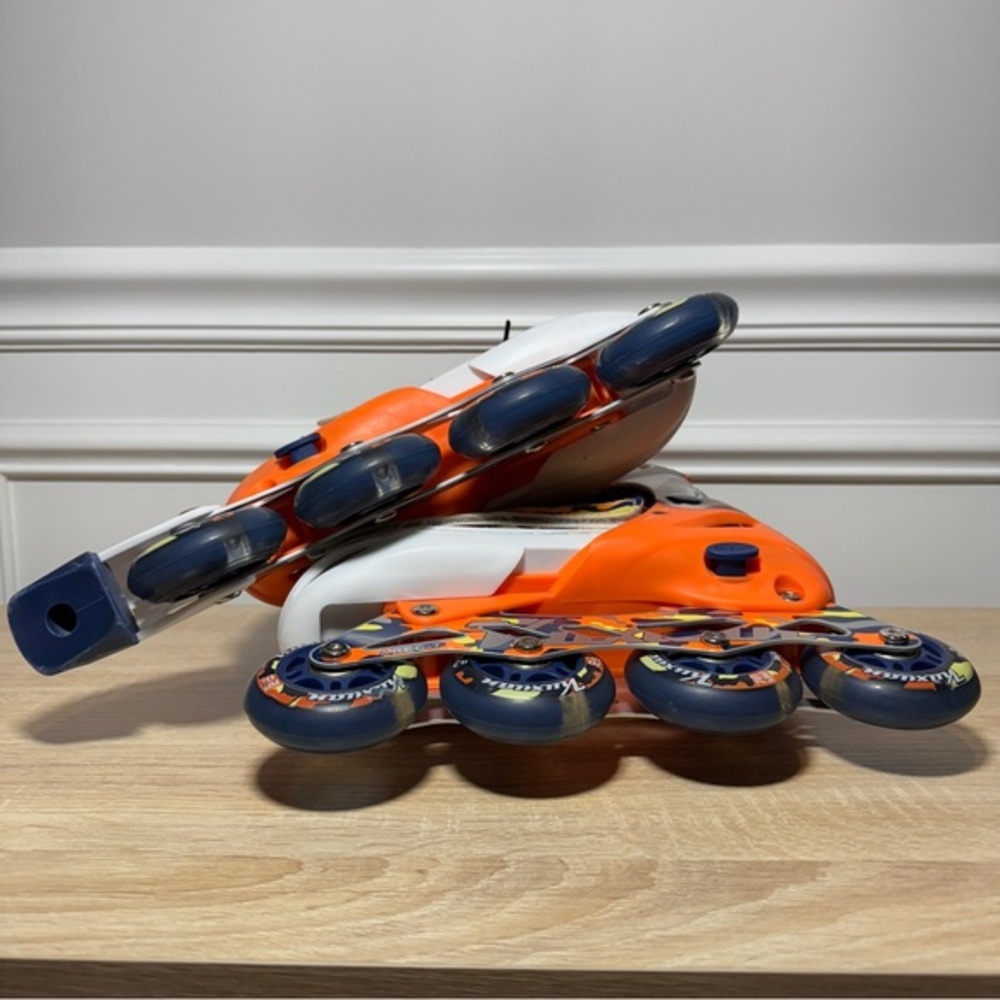 Kuxuan Orange and Blue Inline Skates wAnkle‎ Support. Wheels lightUP ADJUSTABLE - Picture 5 of 6
